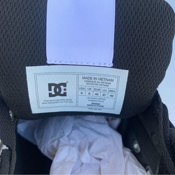 New DC shoes Men’s PURE  Black/ White/ GUM (BW6) Size 9  300660 - Picture 12 of 15